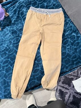 Cat & Jack Khaki Jogger Pants with Gray Waistband and Drawstring
